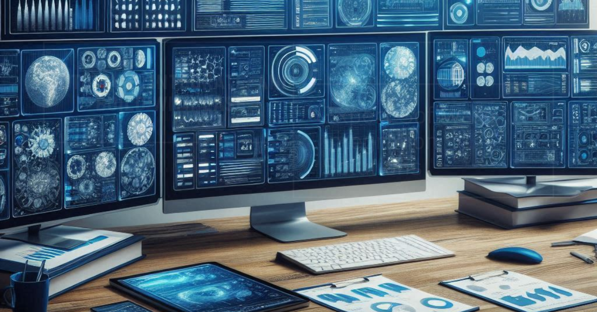 Illustration of a computer with connected software components